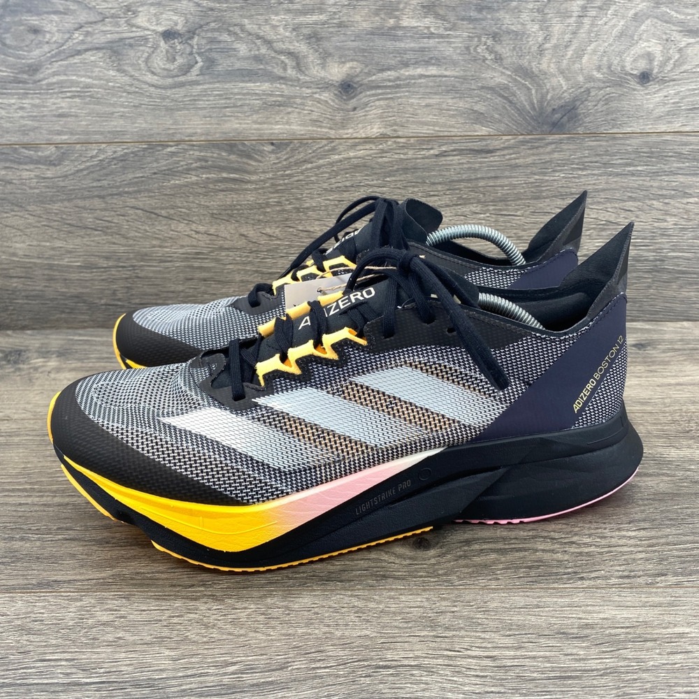 Adidas Adizero Boston 12 Running Shoes Mens 8.5 Black Yellow IF9212 Performance